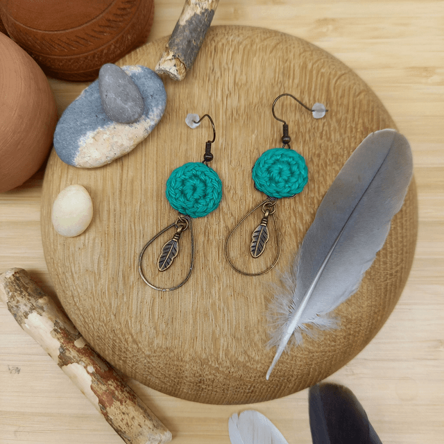 Boucles d'oreille vertes et bronze - Collection Ethnique