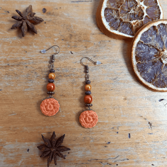 Parure orange et bronze - Boucles d'oreille orange clair pendantes