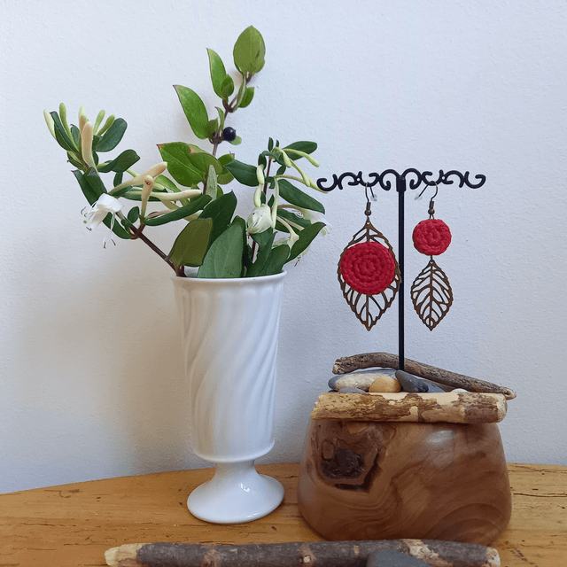 Boucles d'oreille asymétriques Feuilles - Rouges
