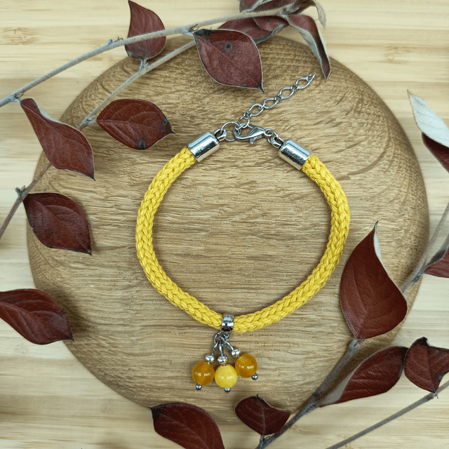 Parure jaune et argenté 2 - Bracelet tricoté jaune et argenté