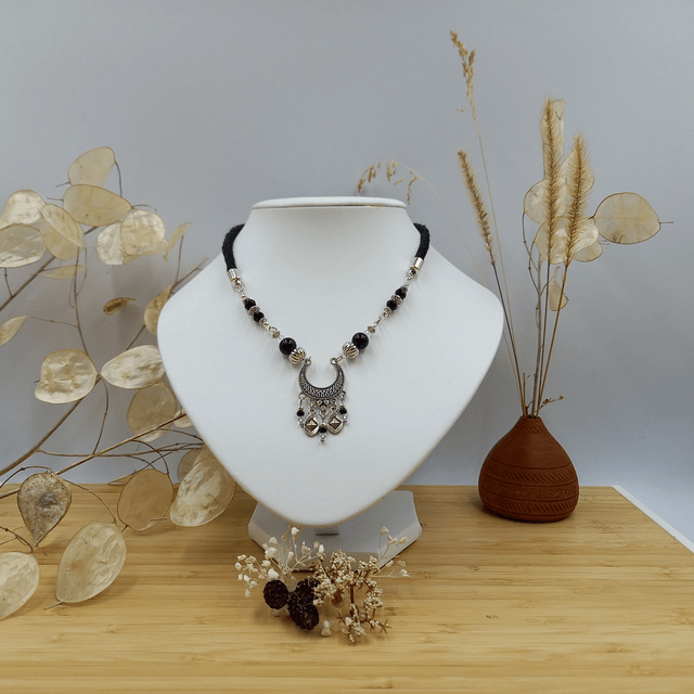 Parure noir et argenté - Collier ras de cou - Princesse indienne