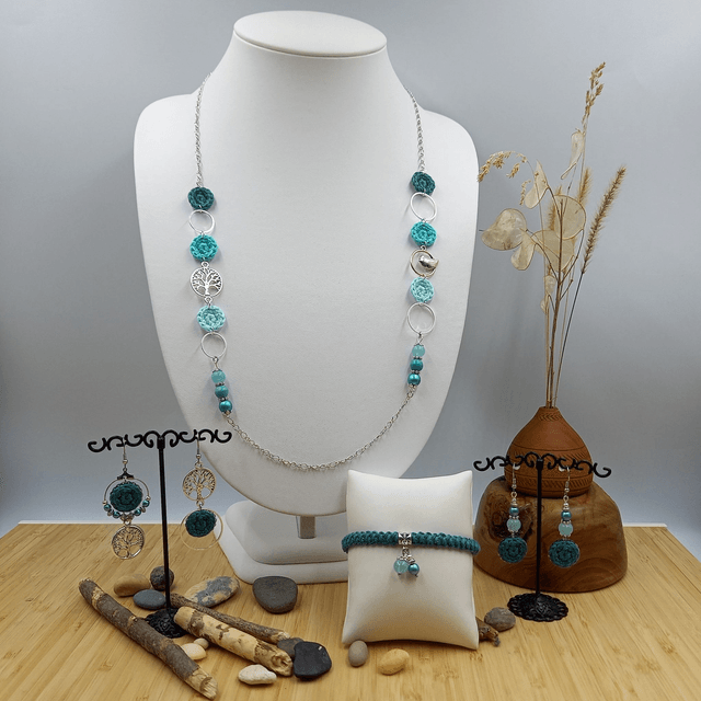 Parure turquoise et argenté - Boucles d'oreille turquoise asymétriques