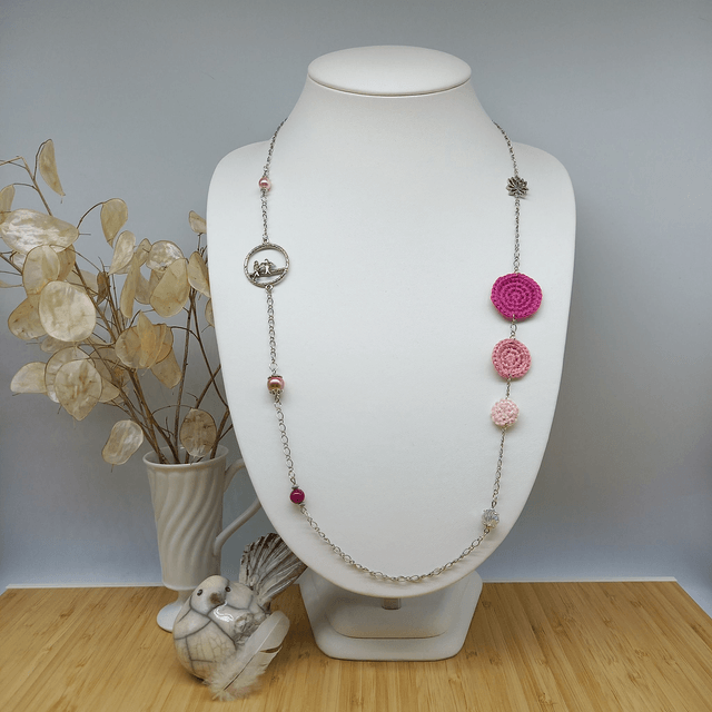 Parure rose et argentée - Sautoir Naissance d'une fleur