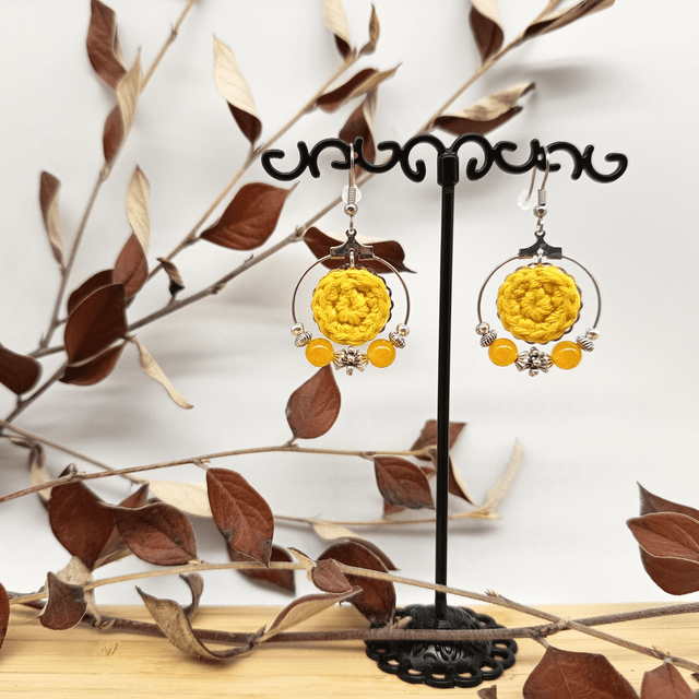 Parure jaune et argenté 2 - Boucles d'oreille jaune type créoles