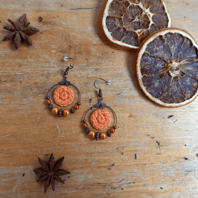 Parure orange et bronze - Boucles d'oreille orange clair créoles