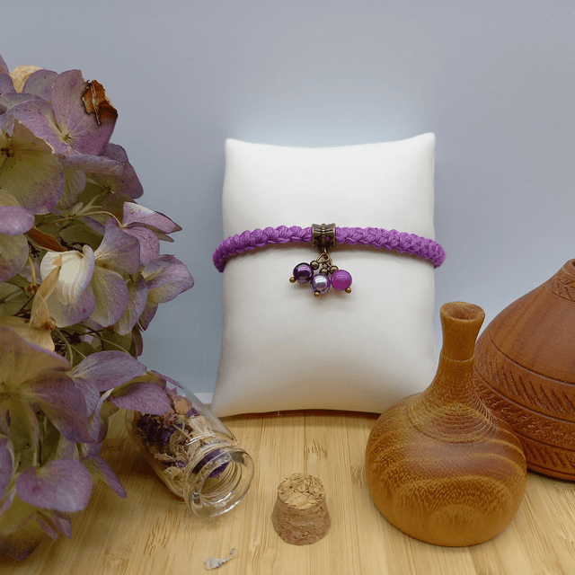 Parure violette et bronze - Bracelet crocheté violet