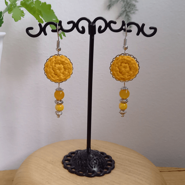 Parure jaune et argenté - Boucles d'oreille jaunes type clochettes