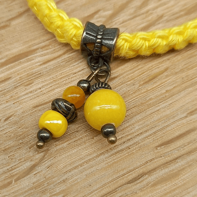 Parure jaune et bronze - Bracelet crocheté jaune