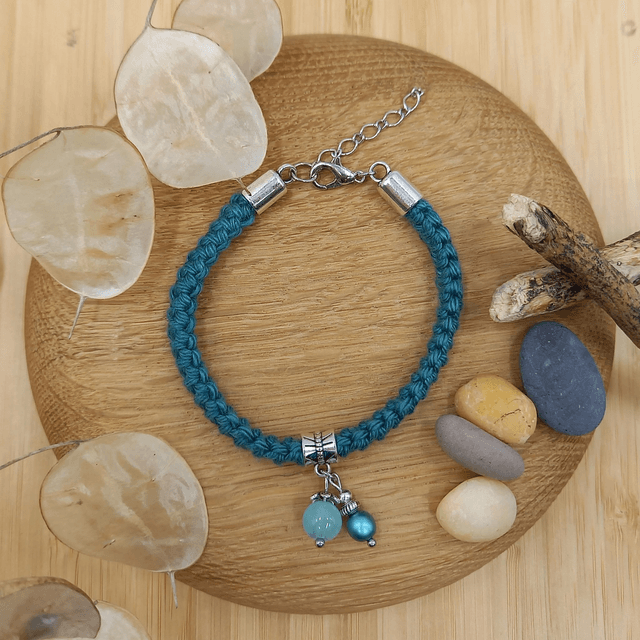 Parure turquoise et argenté - Bracelet crocheté turquoise