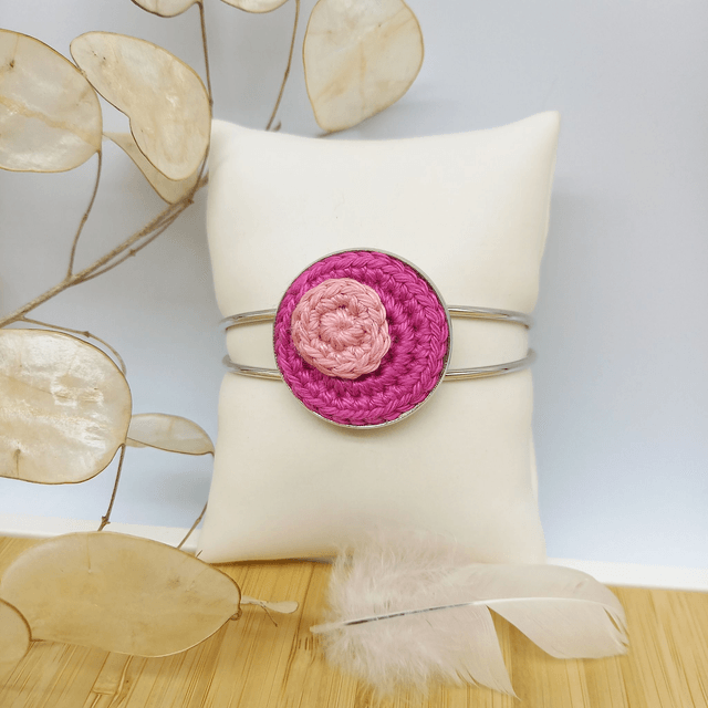 Parure rose et argentée - Bracelet cabochon rose et argenté