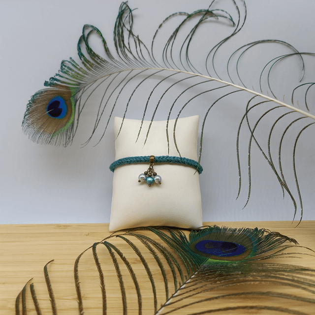 Parure turquoise et bronze - Bracelet tricoté turquoise
