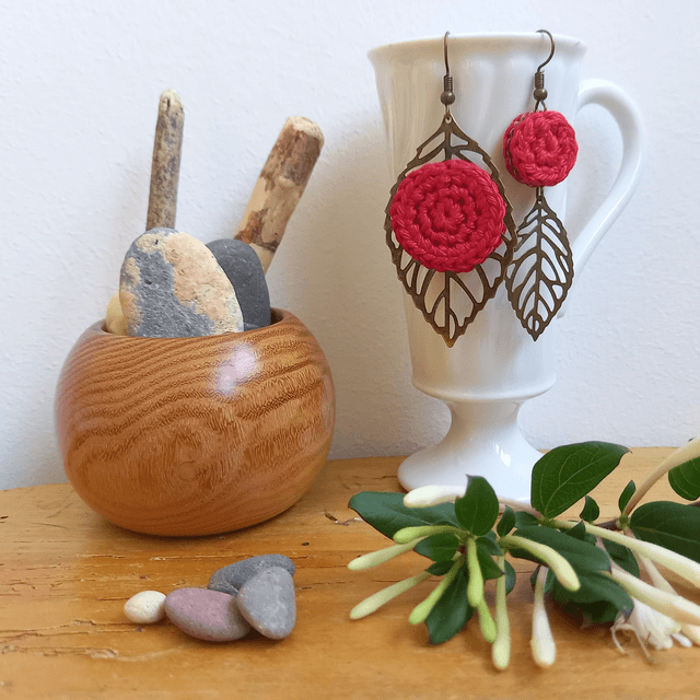Boucles d'oreille asymétriques Feuilles - Rouges