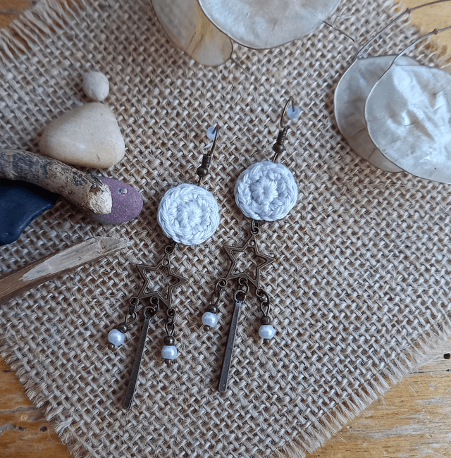 Boucles d'oreille Etoiles Filantes - Gris perle