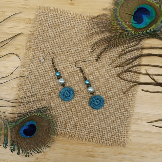 Parure turquoise et bronze - Boucles d'oreille turquoise pendantes
