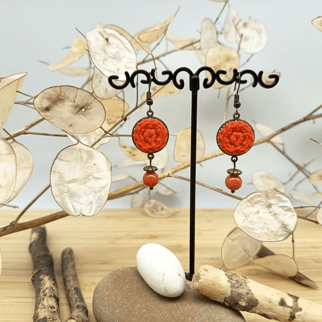 Parure orange et bronze 3 - Boucles d'oreille orange type clochettes