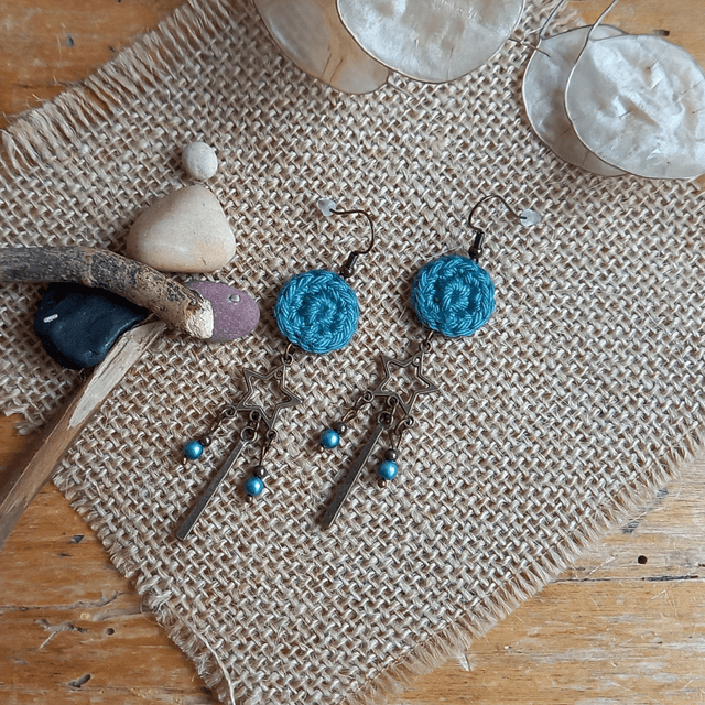 Boucles d'oreille Etoiles filantes - Bleu vert