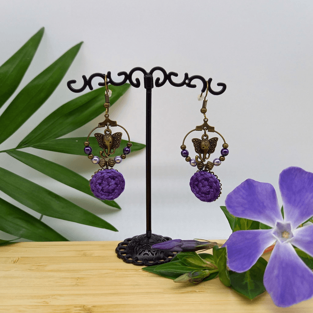 Parure violette et bronze - Boucles d'oreille Eléphants