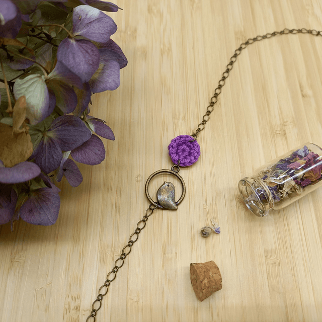 Parure violette et bronze - Sautoir Herbes Folles
