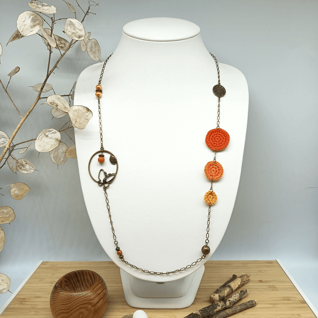 Parure orange et bronze 3 - Sautoir Naissance d'une fleur