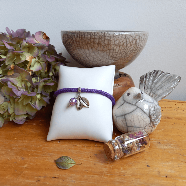 Parure violette et argentée - Bracelet tricoté violet