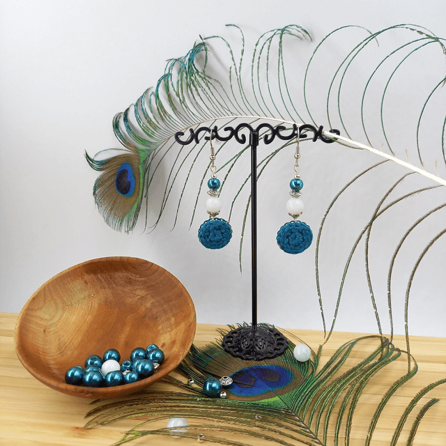 Parure bleu canard et argentée - Boucles d'oreille bleu canard et argentées pendantes