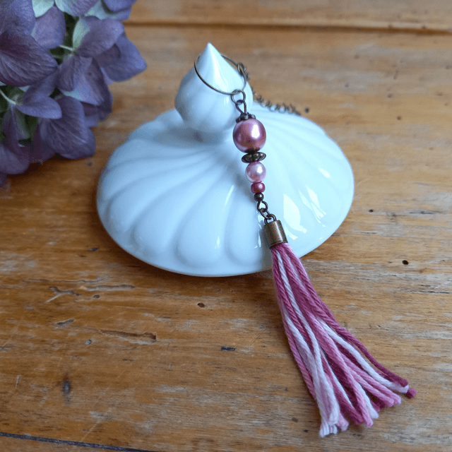 Parure bois de rose et bronze - Sautoir Herbes Folles