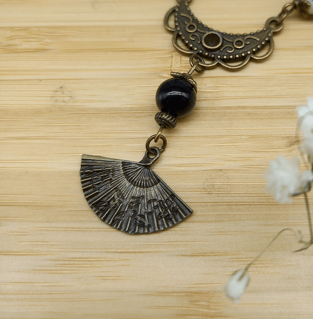 Parure noir et bronze - Collier ras de cou Eventail