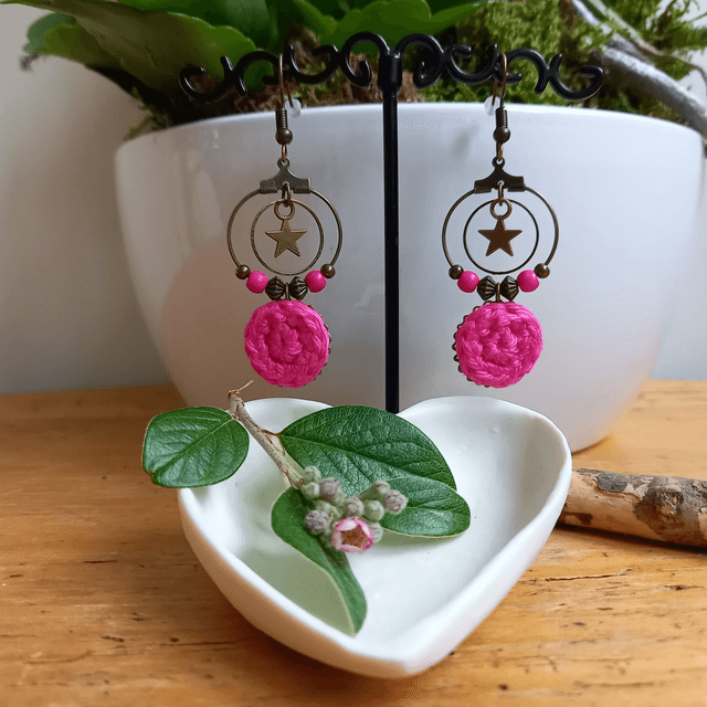 Boucles d'oreille Mon étoile - rose fuchsia