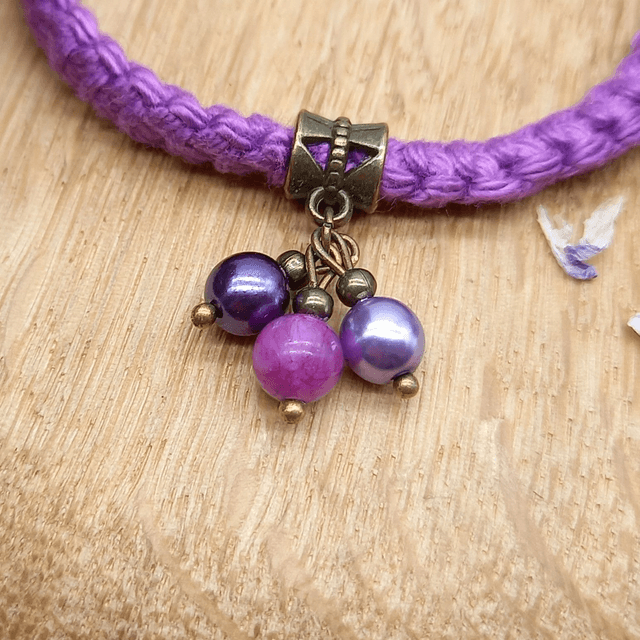 Parure violette et bronze - Bracelet crocheté violet