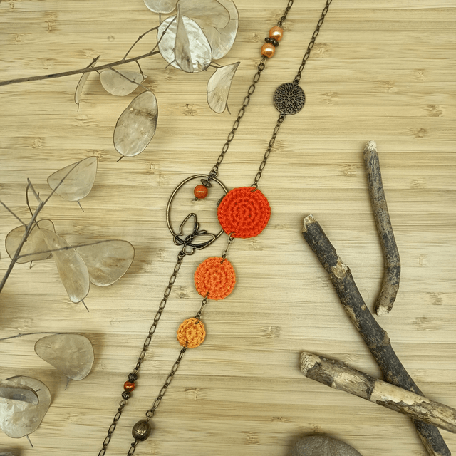 Parure orange et bronze 3 - Sautoir Naissance d'une fleur