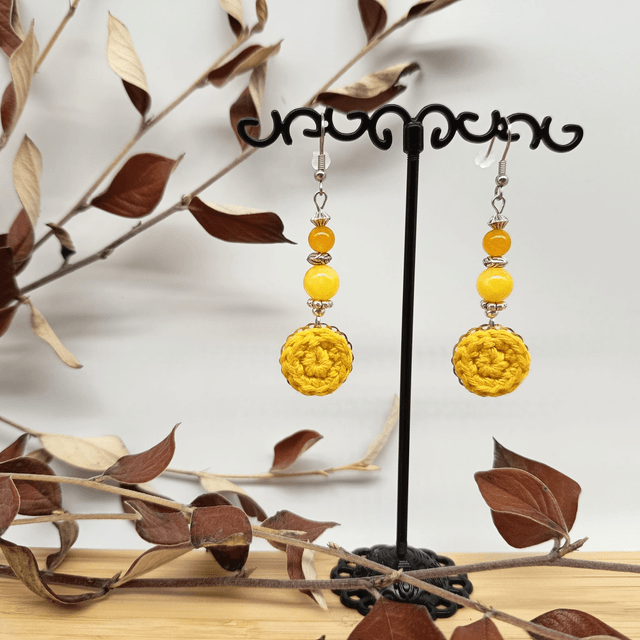 Parure jaune et argenté 2 - Boucles d'oreille pendantes jaune