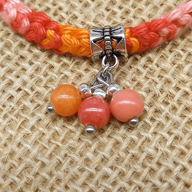 Bracelet au crochet camaïeu rouge orange saumon - Collection Camaïeu