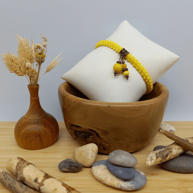 Parure jaune et bronze - Bracelet crocheté jaune