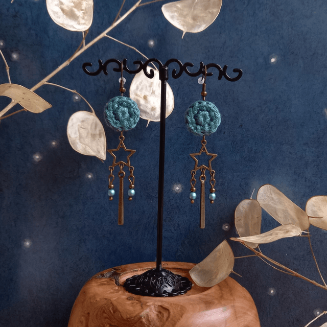 Boucles d'oreille Etoiles filantes - Bleu vert