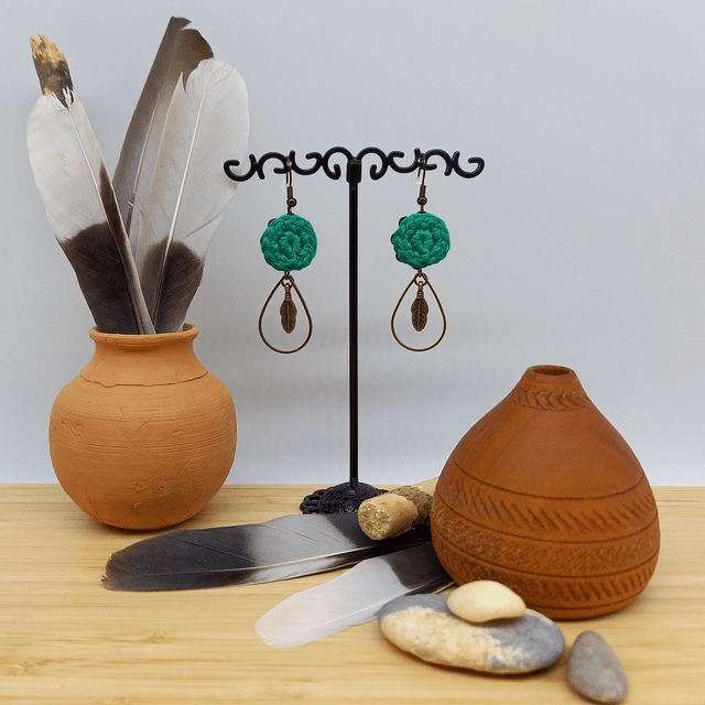 Boucles d'oreille vertes et bronze - Collection Ethnique