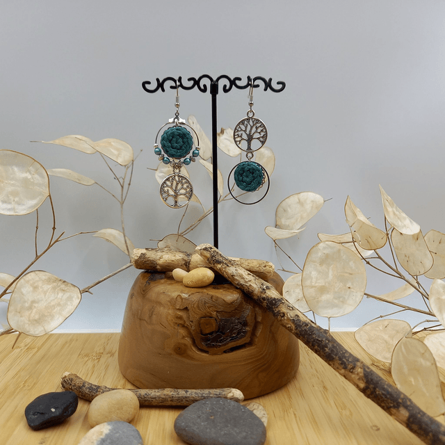 Parure turquoise et argenté - Boucles d'oreille turquoise asymétriques