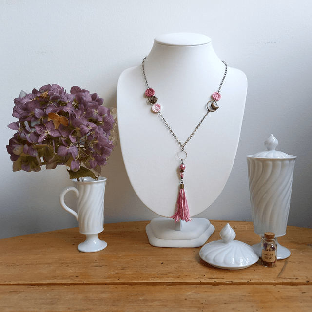 Parure bois de rose et bronze - Sautoir Herbes Folles