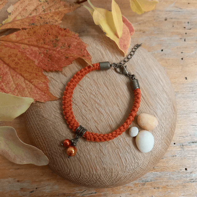 Parure orange et bronze 2 - Bracelet crocheté orange foncé