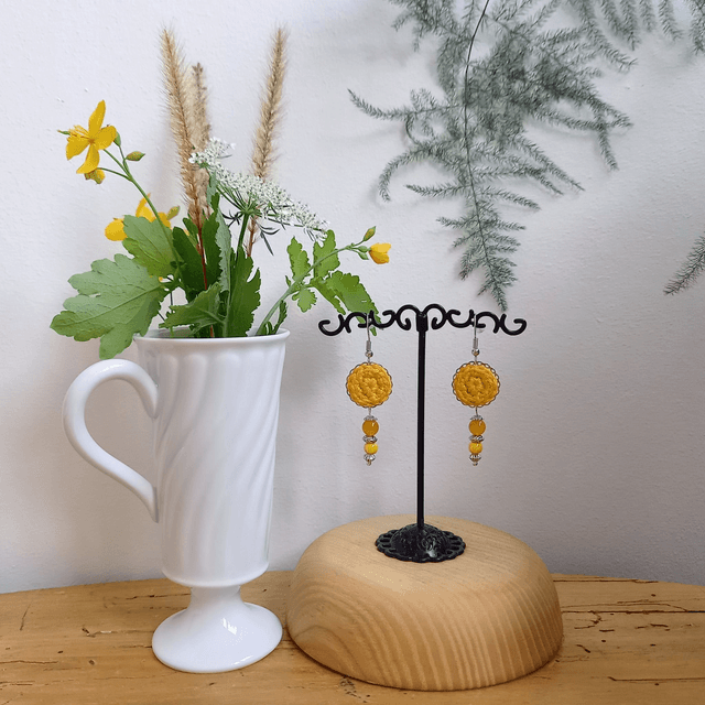 Parure jaune et argenté - Boucles d'oreille jaunes type clochettes