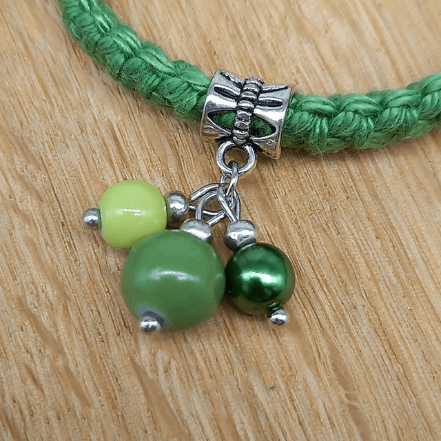 Parure verte et argentée - Bracelet crocheté vert