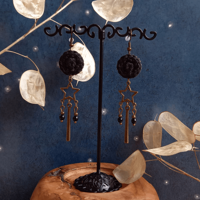 Boucles d'oreille Etoiles filantes - Noires