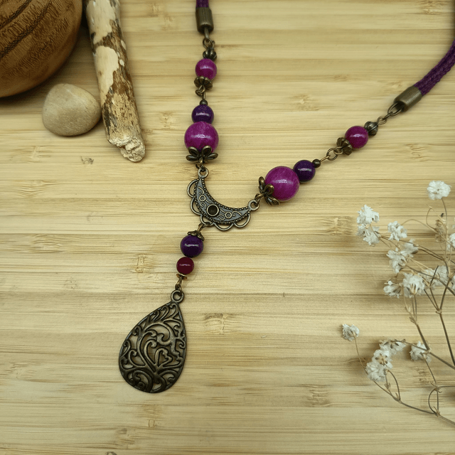 Parure aubergine et bronze - Collier ras de cou Goutte