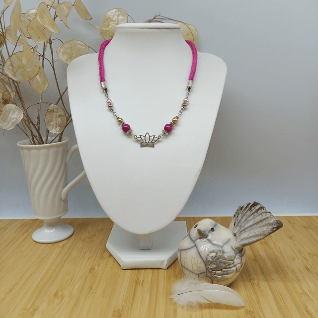 Parure rose et argentée - Collier ras de cou Fleur de lotus