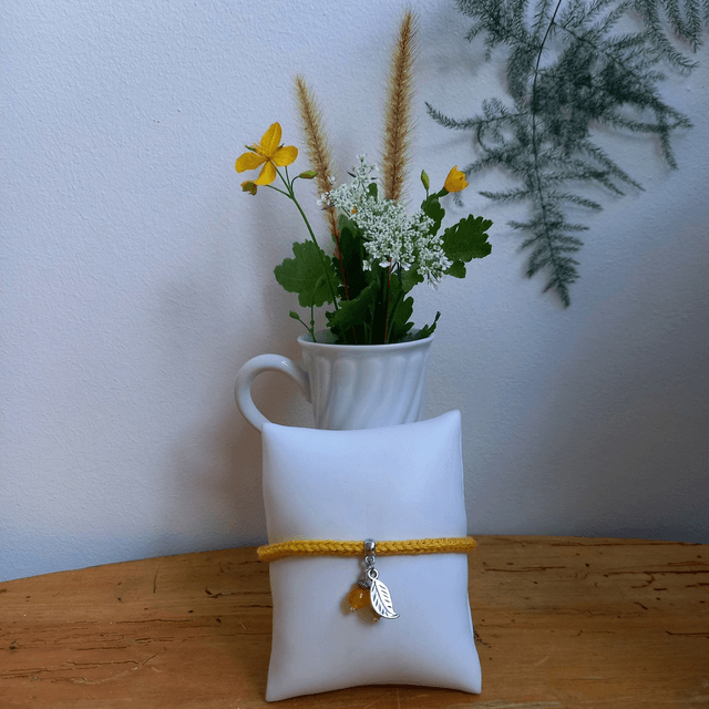 Parure jaune et argenté - Bracelet tricoté jaune