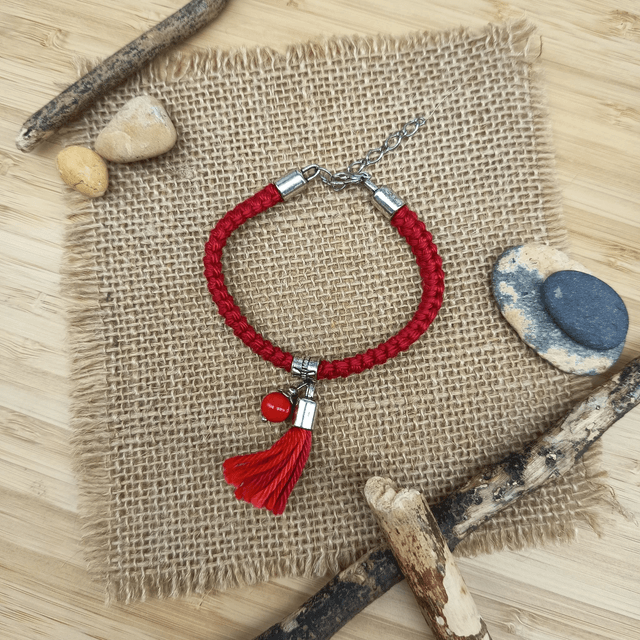 Parure rouge et argenté 2 - Bracelet crocheté rouge