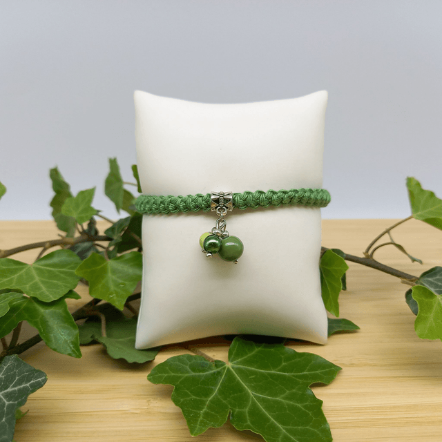 Parure verte et argentée - Bracelet crocheté vert