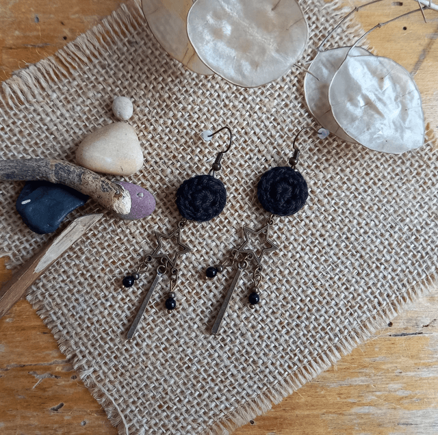 Boucles d'oreille Etoiles filantes - Noires