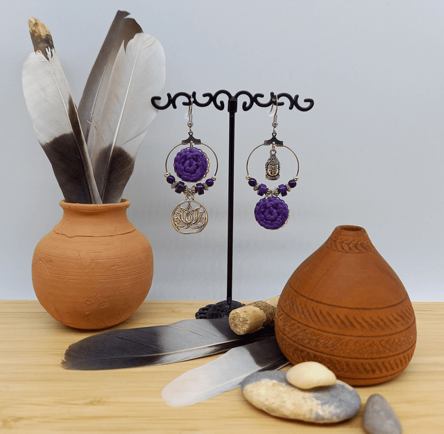 Boucles d'oreille violet et argenté - Collection Ethnique