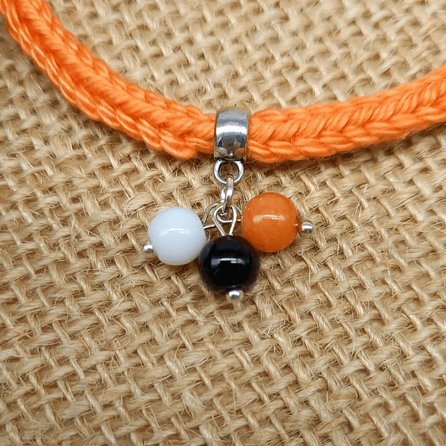 Parure orange et argentée - Bracelet tricoté orange et argenté