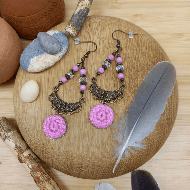 Boucles d'oreille rose et bronze - Collection Ethnique